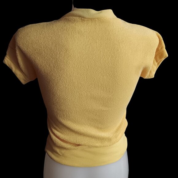 Vintage Women's Medium Top Celeste Yellow V-Neck Terry Cloth Mom Embroidered 80s - Picture 5 of 6